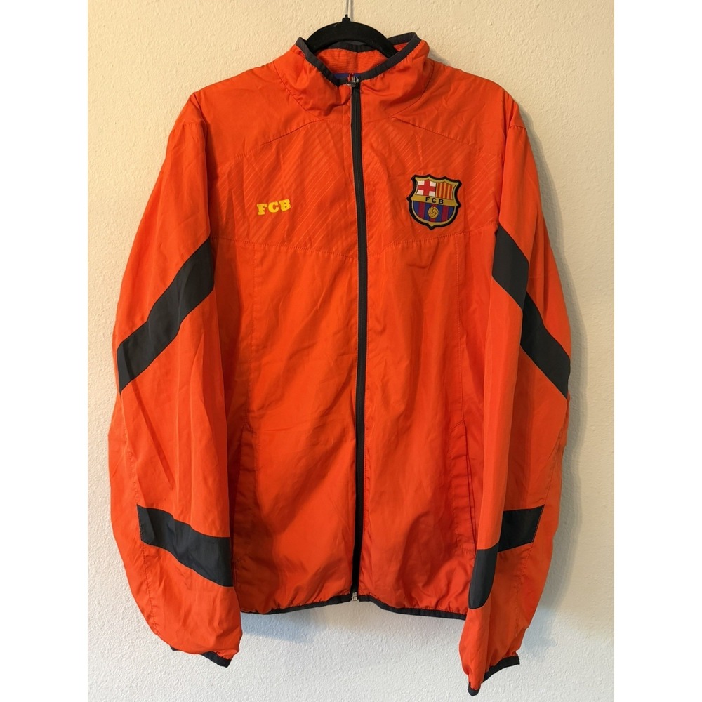 FUtbol Club Soccer Barcelona FCB Warmup Orange Windbreaker Size Medium